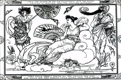 Entonces la Reina del Aire revoloteó en la habitación, Siroco en espera, y el Sultán Simoom de Walter Crane